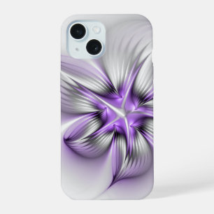 Coque iPhone 15 Élégance florale Art fractal violet abstrait moder
