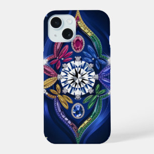 Coque iPhone 15 Élégance opulente : Gravé de diamants et de pierre