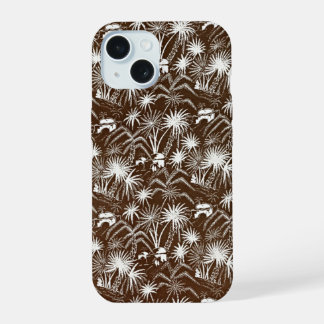 Coque iPhone 15 Élégance Vintage : Palmiers blancs