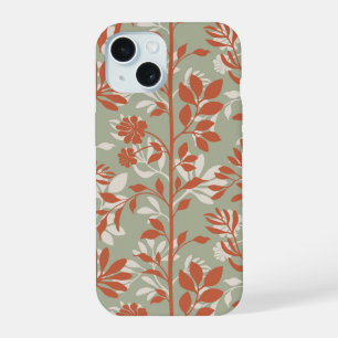 Coque iPhone 15 Élégant Art Botanique Corail Sage Poétique Floral