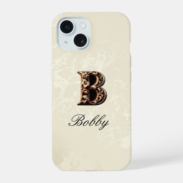 Coque iPhone 15 Élégant Boîtier de téléphone baroque or (Verso)