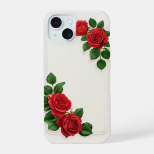 Coque iPhone 15 Élégant cadre de fleurs de rose rouge