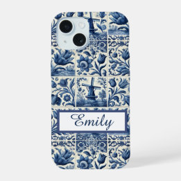 Coque iPhone 15 Elégant Carreaux Delft Personnalisé