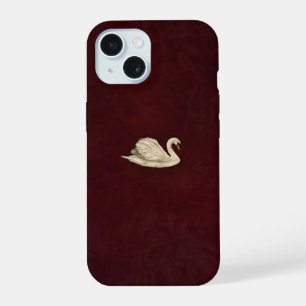 Coque iPhone 15 Élégant Étui de Téléphone Burgundy Cygne Or Minima