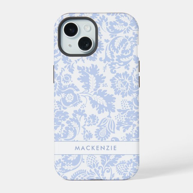 Coque iPhone 15 Élégant floral botanique bleu (Verso)