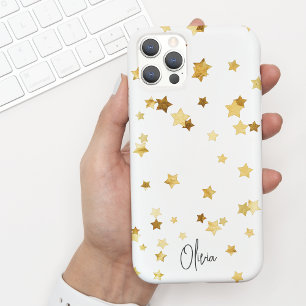 Coque iPhone 15 Élégant Moderne Écriture avec Nom et Étoiles en Or