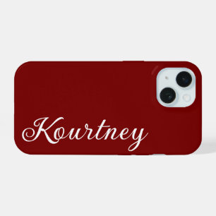 COQUE iPhone 15 ÉLÉGANT MODERNE STYLÉ NOM PERSONNALISÉ ROUGE FONCÉ