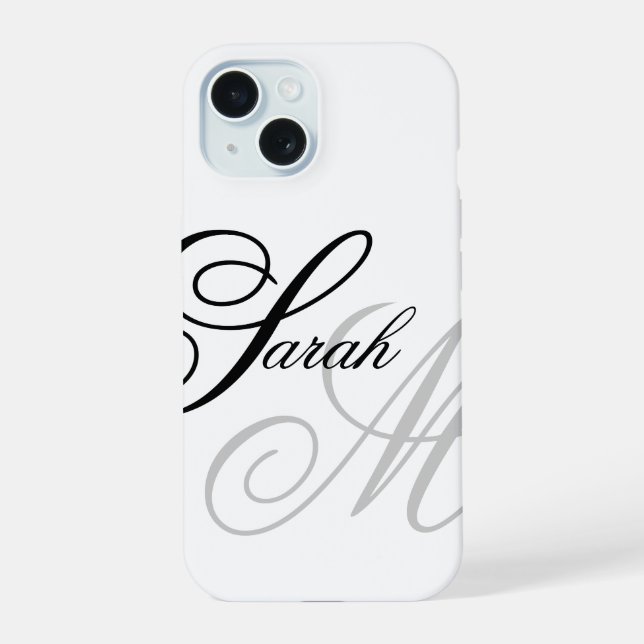Coque iPhone 15 Élégant Monogramme de typographie (Verso)