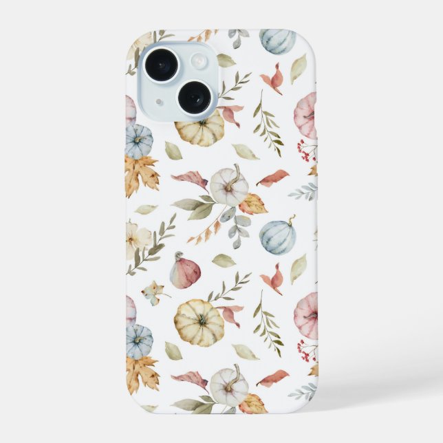 Coque iPhone 15 Elégant Motif d'aquarelle d'automne (Verso)