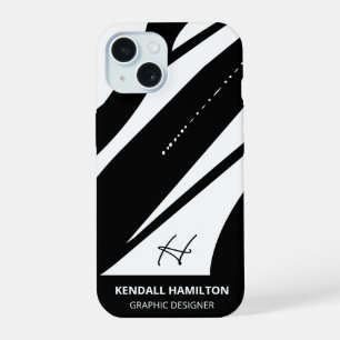 Coque iPhone 15 Élégant noir et blanc moderne Monogramme Abstrait