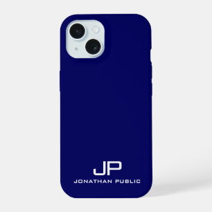 Coque iPhone 15 Elégant nom Monogramme Modèle Marine Bleu tendance