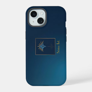 Coque iPhone 15 Élégant Palmier de Minuit Monogrammé Navy 