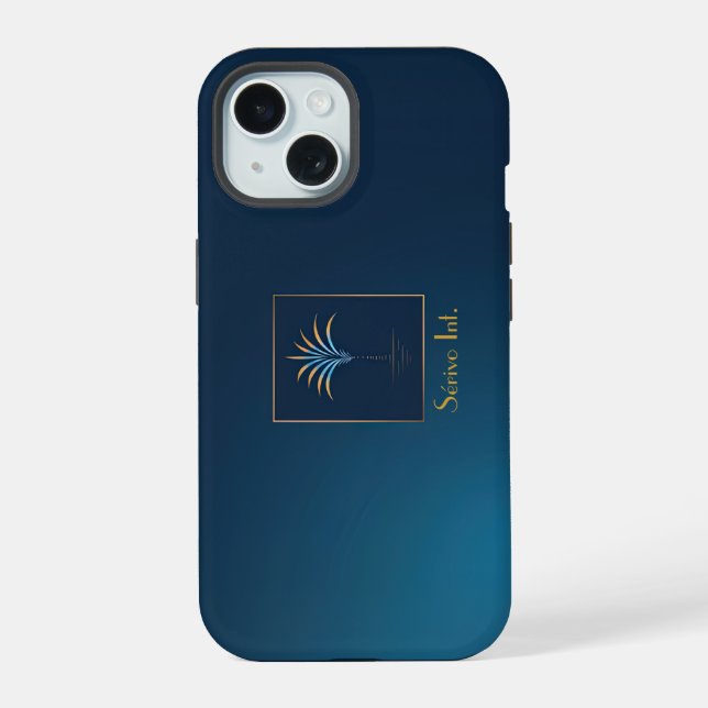 Coque iPhone 15 Élégant Palmier de Minuit Monogrammé Navy  (Verso)