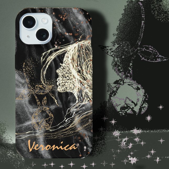 Coque iPhone 15 Elégant profil Black Marble Woman (Elegant Black Marble iPhone 15 Case)