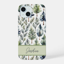 Coque iPhone 15 Elégant Sage Green Fir Tree personnalisé