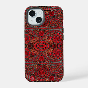 Coque iPhone 15 élégant sophistiqué or rouge rubis burgundy