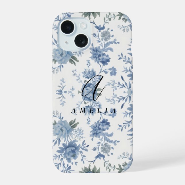 Coque iPhone 15 Elégante Chinoiserie Bleu Toile (Verso)