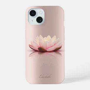Coque iPhone 15 Élégante Classique Fleur de Lotus Or Rose