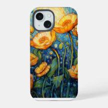 Elégante mosaïque Art Nouveau de pavot jaune doré