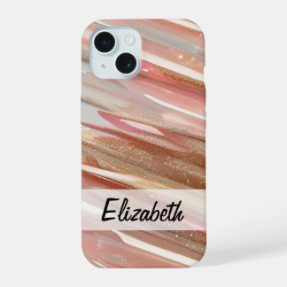 Coque iPhone 15 Elégante Parties scintillant Pastel Rose Bleu Or A