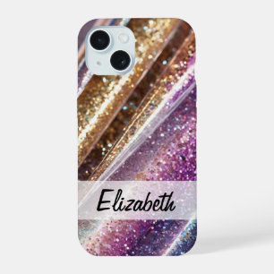Coque iPhone 15 Elégante Parties scintillant pastel violet bleu ro