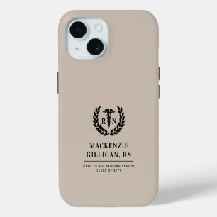 Coque iPhone 15 Élégante remise de diplômes personnalisée à l'écol