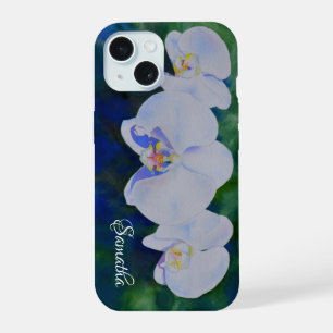 Coque iPhone 15 Élégantes orchidées tropicales boho aquarelle blan