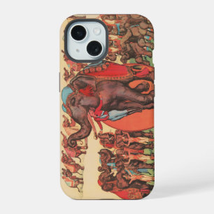 Coque iPhone 15 Éléphants savants avec femmes et dresseur.