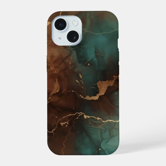 Coque iPhone 15 Emerald & Copper Marble Luxe Phone Case (Verso)