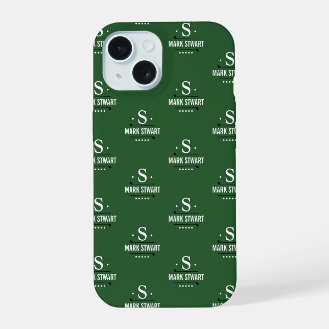 Coque iPhone 15 Emerald Green 1-initial Golfer Monogramme alliage (Verso)