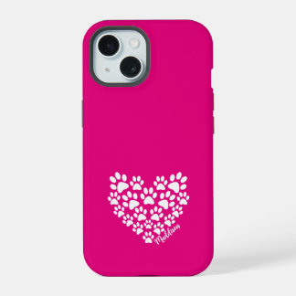 Coque iPhone 15 Empreinte de patte rose personnalisé