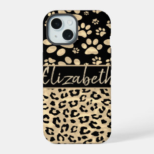 Coque iPhone 15 Empreintes de léopard personnalisées sépia