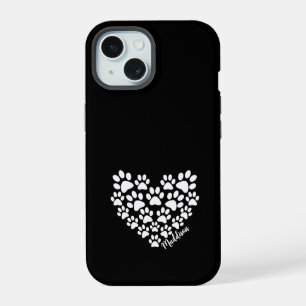 Coque iPhone 15 Empreintes de patte de cœur personnalisées