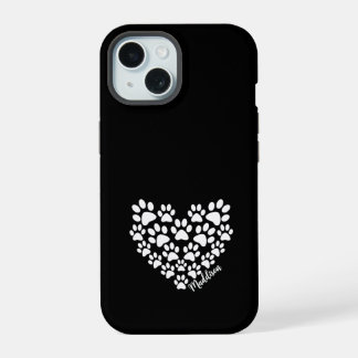 Coque iPhone 15 Empreintes de pattes cardiaques personnalisés
