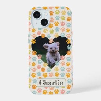 Coque iPhone 15 Empreintes de pattes de chien et photo