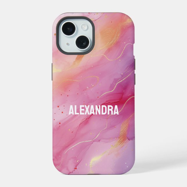 Coque iPhone 15 Encre rose (Verso)