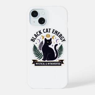 Coque iPhone 15 Énergie de Chat Noir - Céleste Mystique et Introve