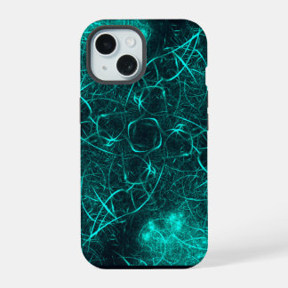 Coque iPhone 15 Énergie Électrique Sarcelle Art Fractal Web