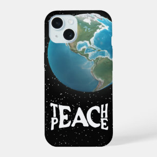 Coque iPhone 15 "Enseigner la paix" Texte et planète Terre