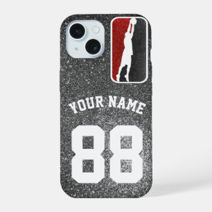 Coque iPhone 15 Équipe de basket-ball de Parties scintillant rouge