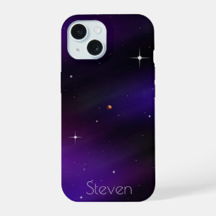 Coque iPhone 15 Espace noir et violet avec votre nom