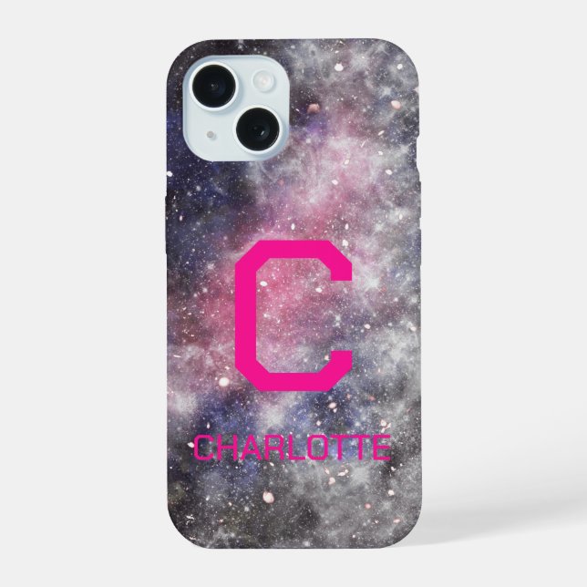 Coque iPhone 15 Espace Nom du monogramme (Verso)