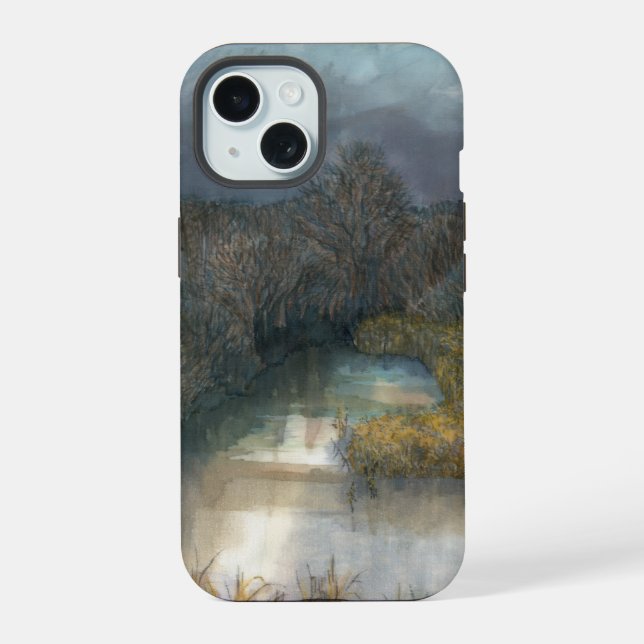Coque iPhone 15 étang d'automne (Verso)