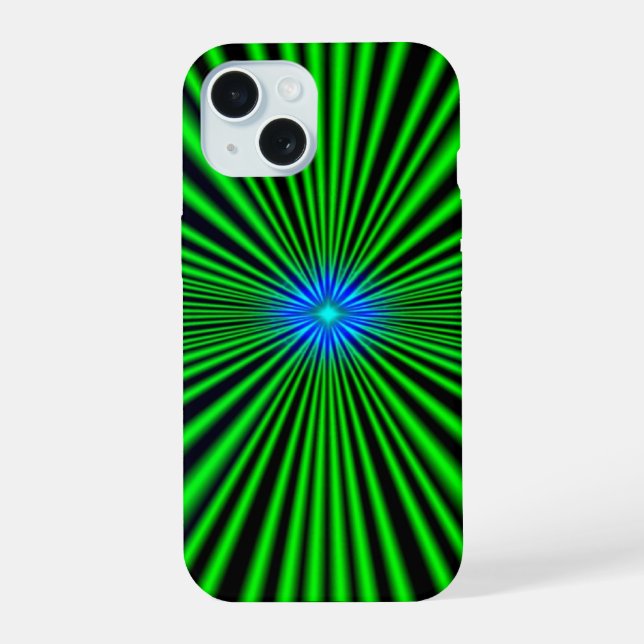 Coque iPhone 15 Étoile bleue sur fond vert clair (Verso)