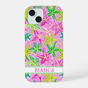 Coque iPhone 15 Étoile de mer colorée monogrammée