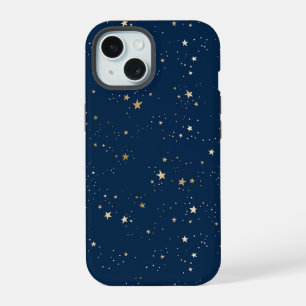 Coque iPhone 15 Étoile dorée sur motif de nuit bleue