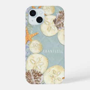 Coque iPhone 15 Étoile florale étoile de mer coquillages plage ble