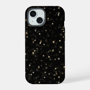 Coque iPhone 15 Étoiles dorées éparpillées sur fond noir