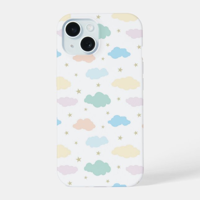Coque iPhone 15 Étoiles et nuages Pastel (Verso)