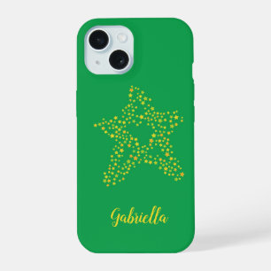 Coque iPhone 15 Étoiles jaunes en étoile sur fond vert